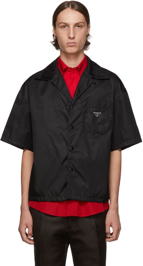 Prada: Black Gabardine Military Shirt 